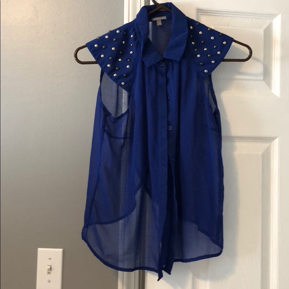 Royal blue button up top